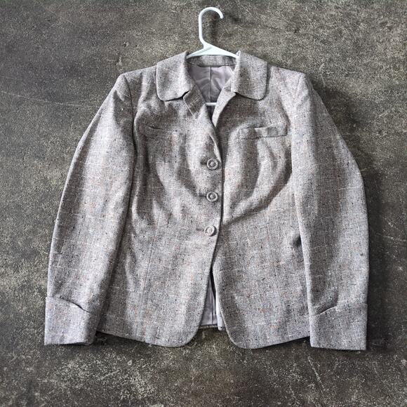 Vintage 70s Stonefield Tweed Blazer Skirt Suit Womens S Tan 2 Piece Jacket Coat - Picture 2 of 16
